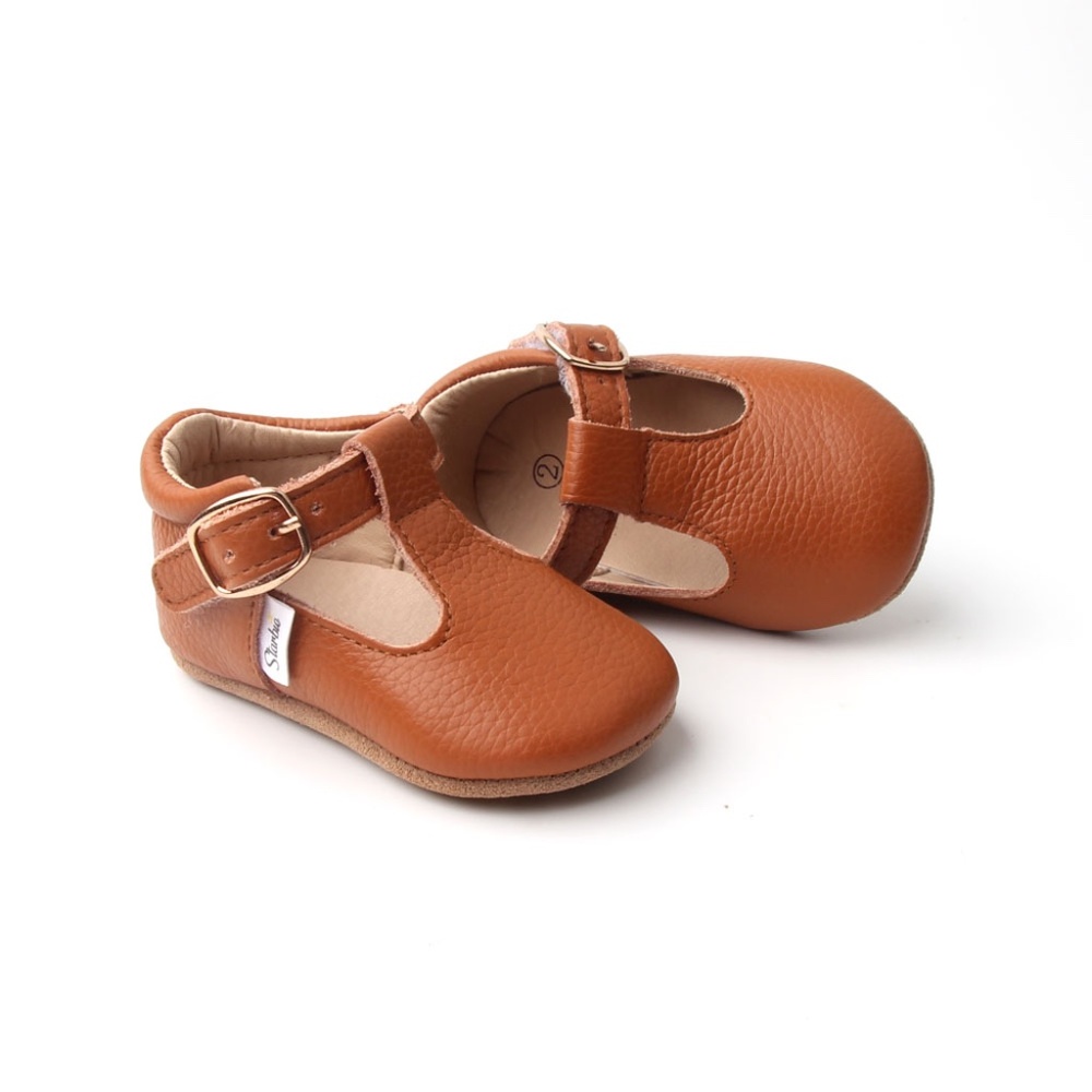 Special Sale Size 5 Hook & Loop Baby Mary Janes - Brown, Soft-Sole Baby Shoes, T